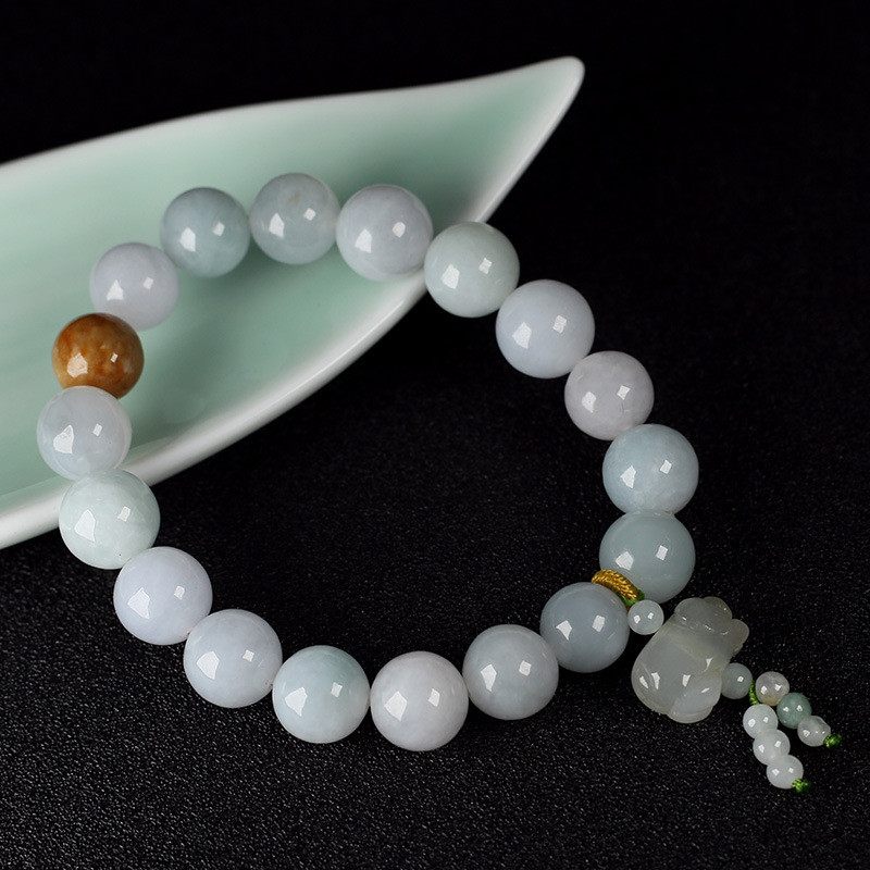 Gelang jadeite alami, gelang manik-manik giok kaki labu 10mm.