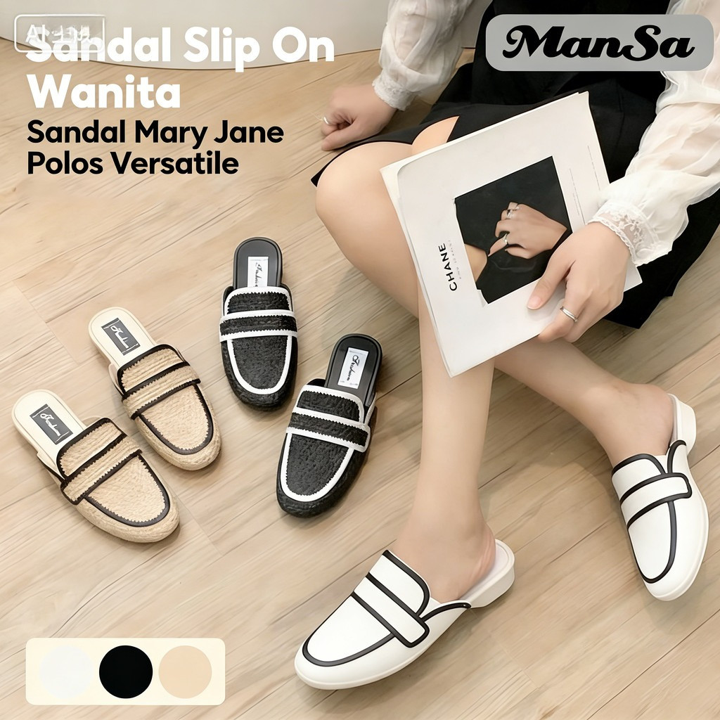 ManSa Sandal Slip On Wanita Kartun / Sandal Ujung Tertutup / Sandal Fashion / Sandal Flat / Sandal F