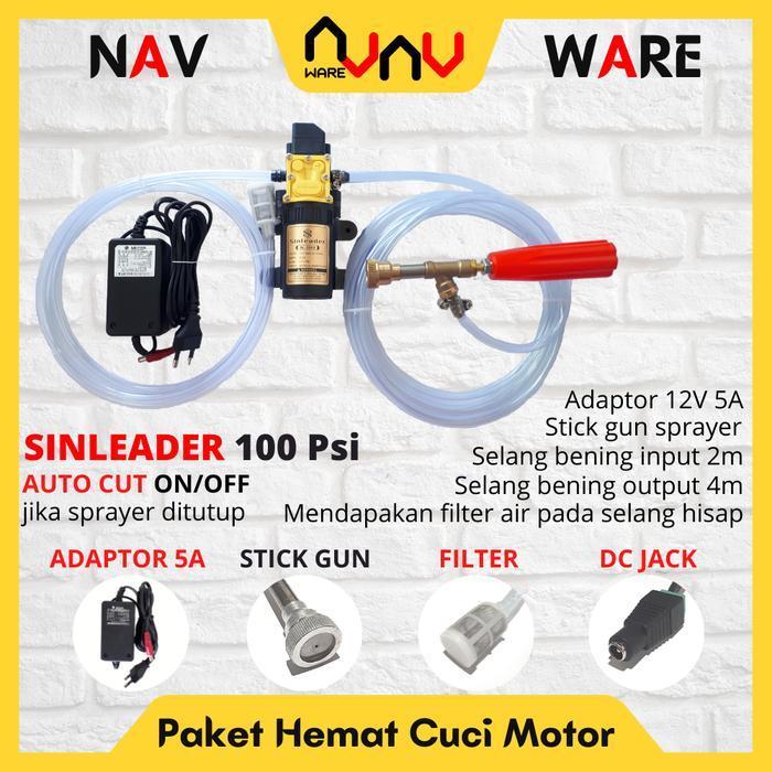 Paket Lengkap Mesin Cuci Motor Alat Steam Sprayer Portable Pompa Air High Pressure DC Pump - Sinlead