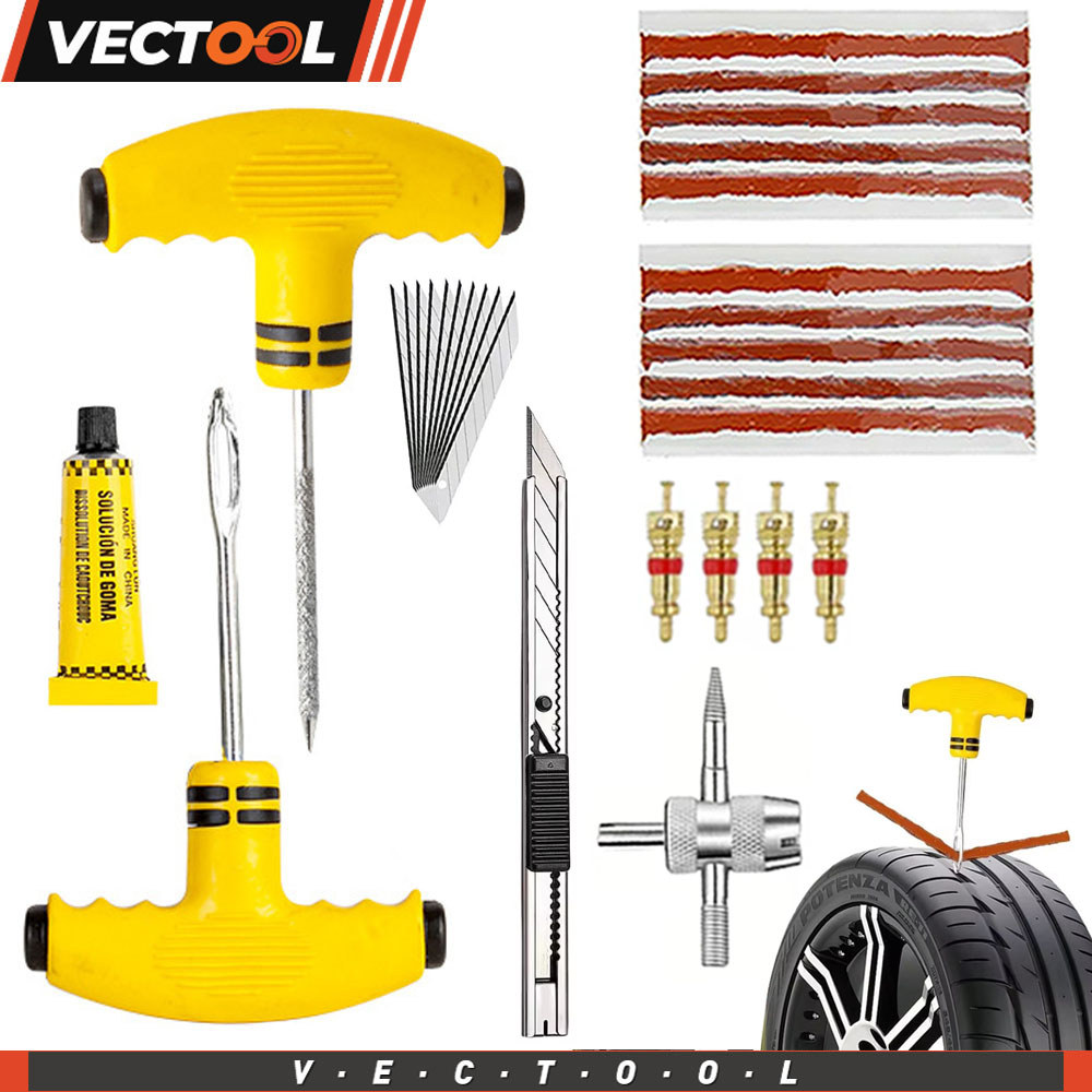 Kit Alat Perbaikan Ban Mobil Alat Perbaikan dan Pengangkatan Katup Ban Alat Pengukur Tekanan Ban Mob