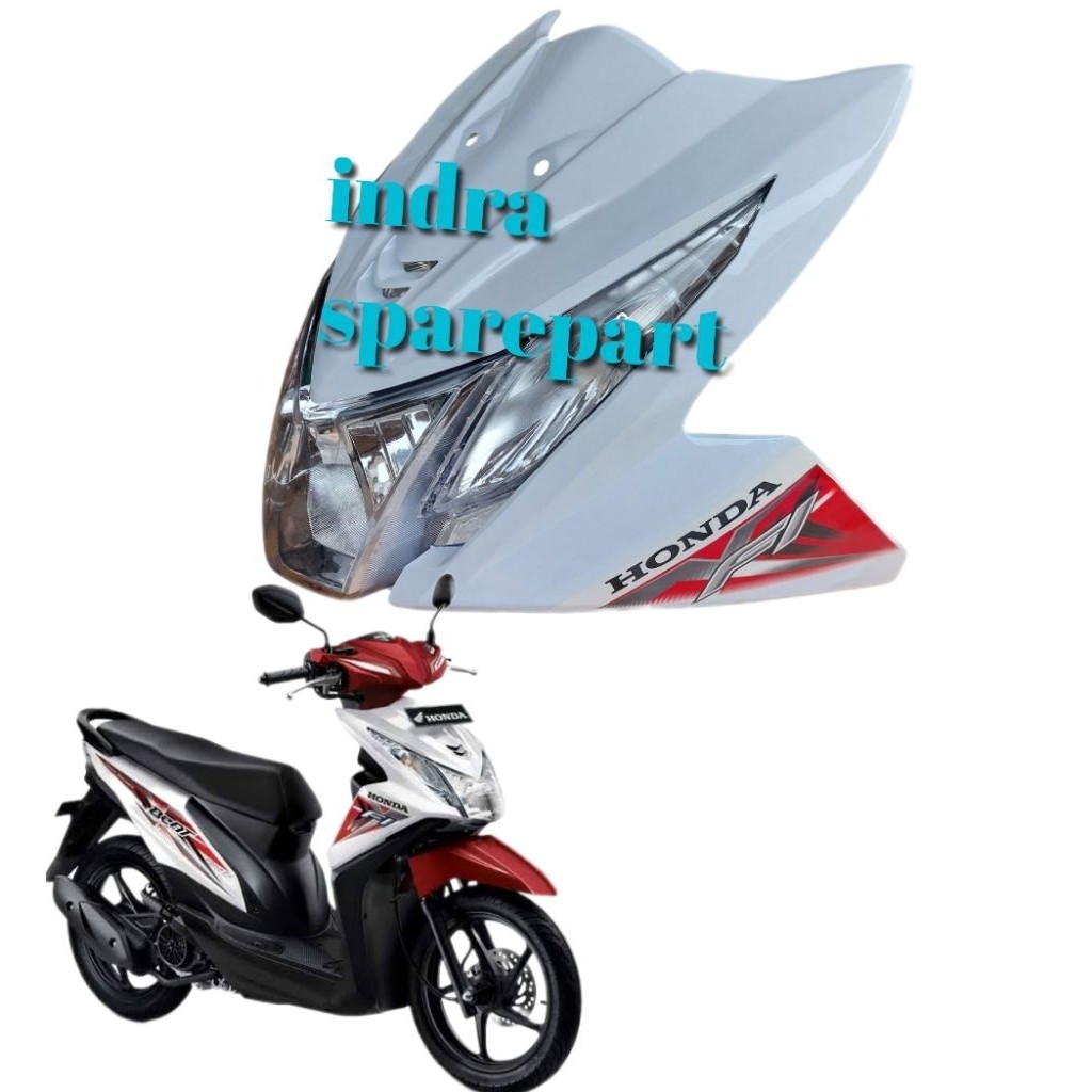 Tameng Panel Body Depan Full Set Honda Beat Fi Tahun 2015 Putih Merah Bersetriping