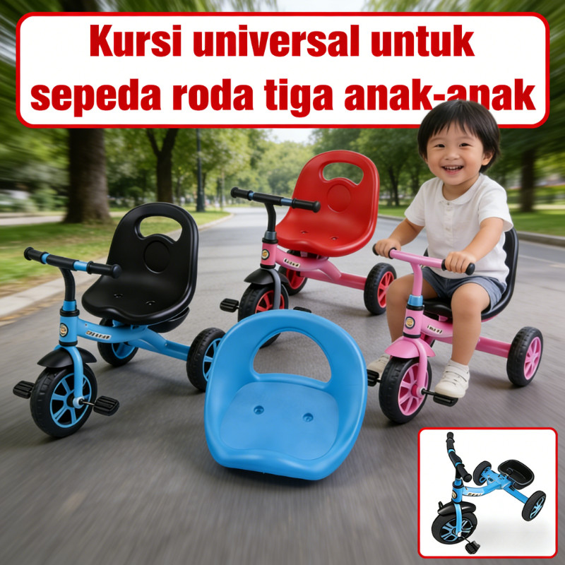 Jok Sepeda Anak Roda 3 Kursi Pelana BPA Free Aman Nyaman PP Tebal Anti Pecah Tali Pengaman Pegangan 