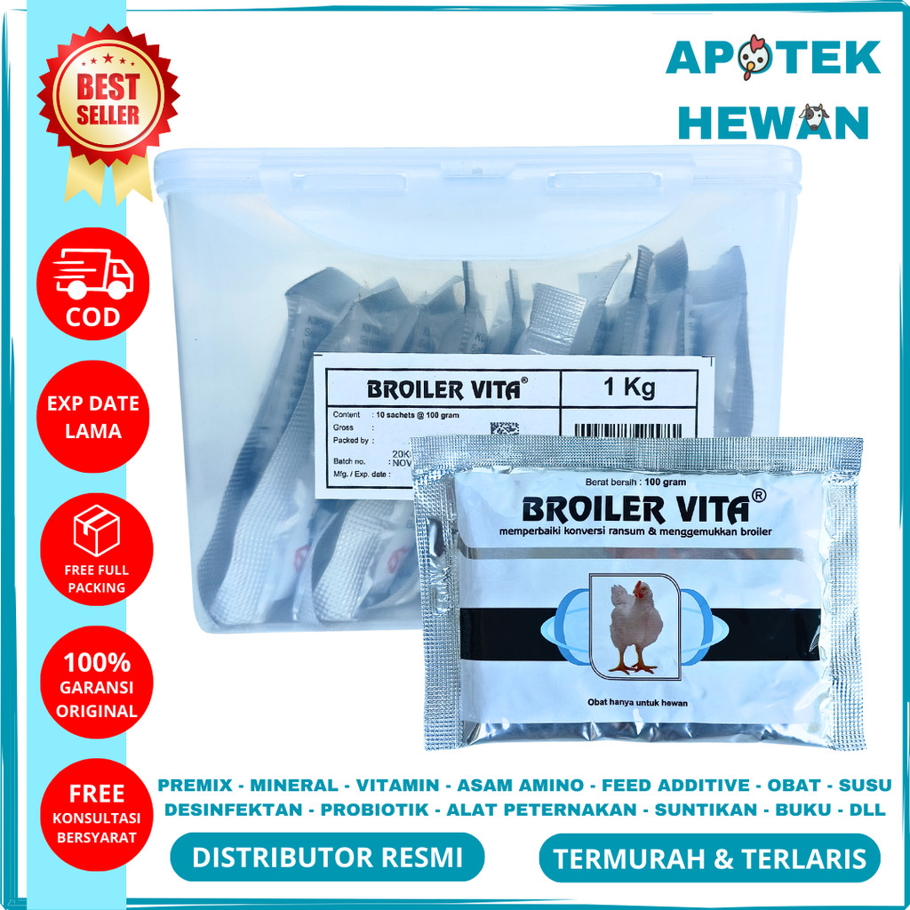 BROILER VITA 1 Kg (1 Box Isi 10 Sachet 100 gram) | Anti Stress Mempercepat Pertumbuhan Ayam Broiler 