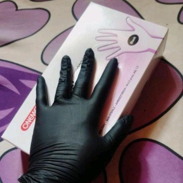 nitrile gloves/sarung tangan karet hitam/save gloves/black gloves - Hitam, S  Original