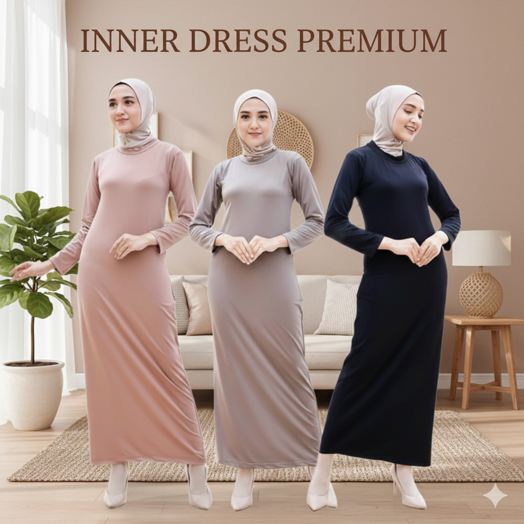 Inner Dress Lengan Panjang / Gamis Manset Lengan Panjang Spandek Soft / Inner Manset Panjang Dalaman