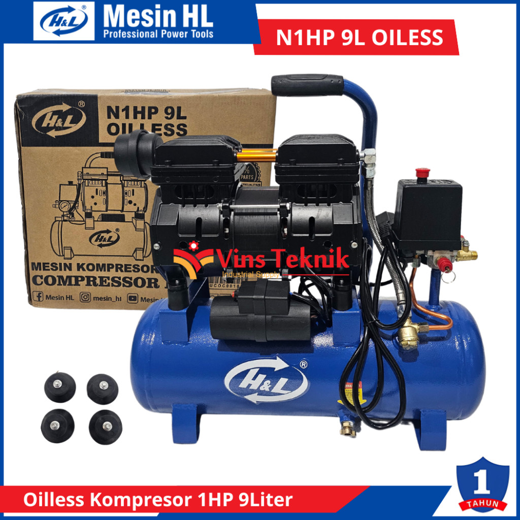 Mesin Kompresor Angin Compressor Oilless 1HP H&L N1HP 9L OILESS
