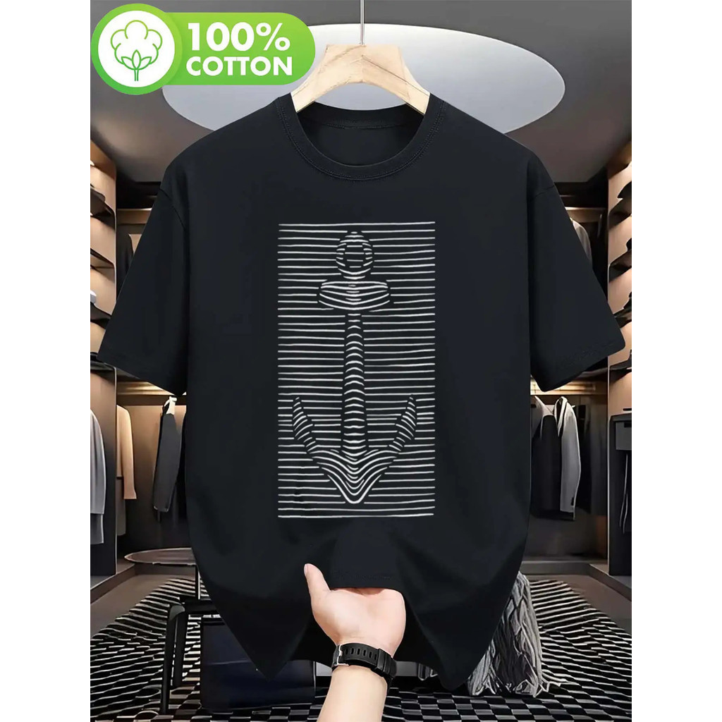 Kaos Hitam Pria - Kaos Grafis Jangkar Nautikal, Kaos Bernapas untuk Berlayar, Menyelam, Pantai - Bir