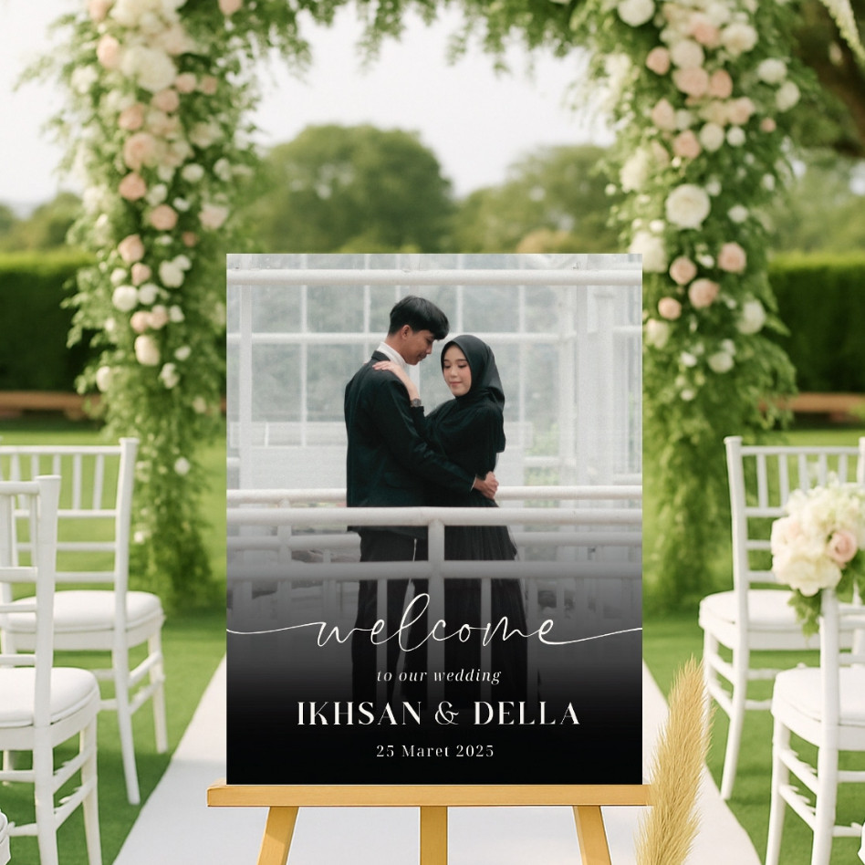Cetak Foto Wedding [PROMO] Welcome Sign Free Custom Foto Prewedding Bingkai Kayu MDF