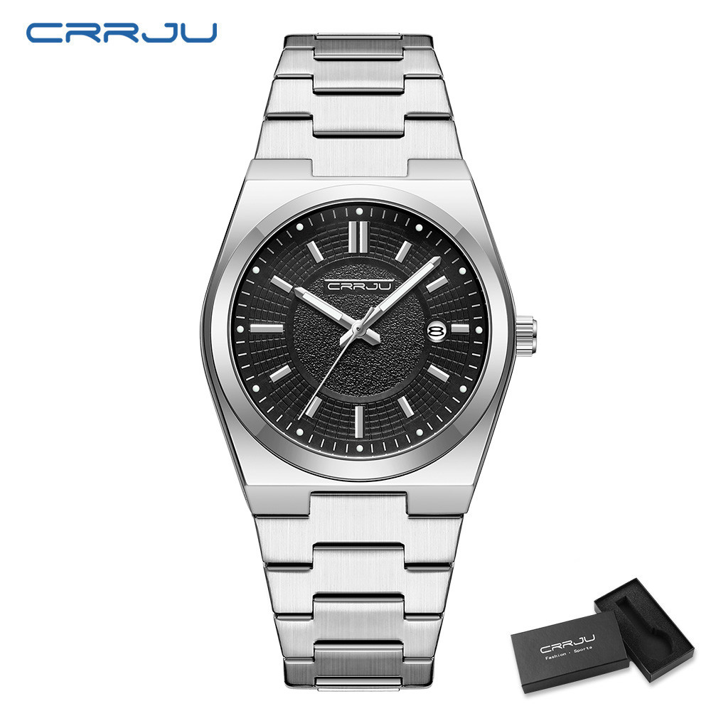 CRRJU 5037 Original Waterproof Luminous Stainless Steel Business Luxury Auto Date Men Watch Fathers 