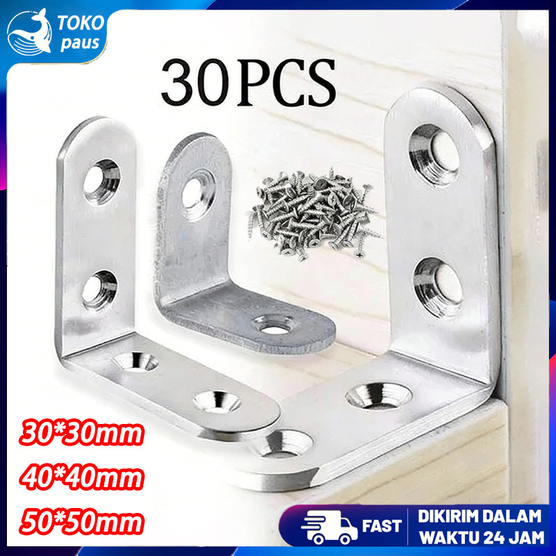 30PCS Plat Siku L Stainless Steel Penyangga Rak Lemari Ambalan / Ambalan L Plat Siku / Plat L Penyan