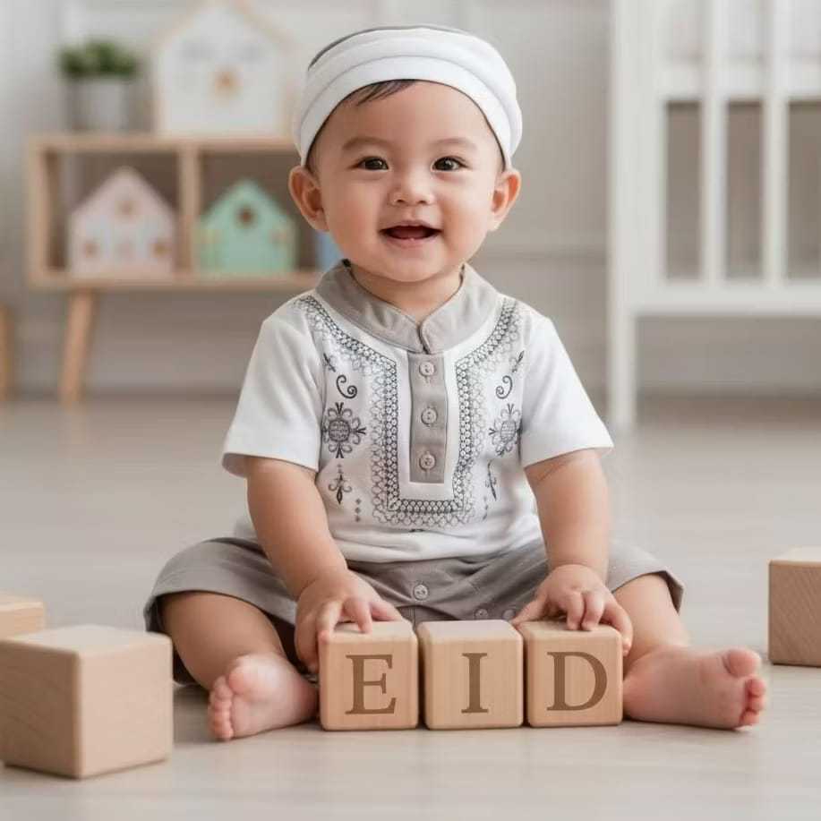 Trendy Sale =Fashion Muslim= Pakaian Muslim Baju Koko Bayi HOKIKU SNI / Romper Bayi Peci