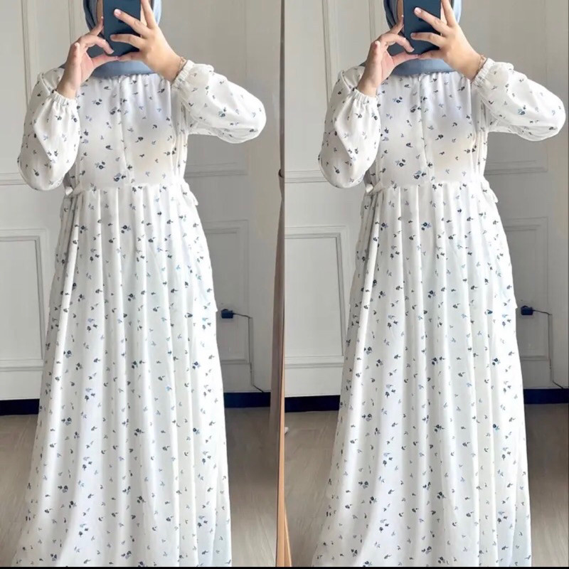 DRESS BUSUI CRINKLE MOTIF BUNGA MAXI MIDi Promo