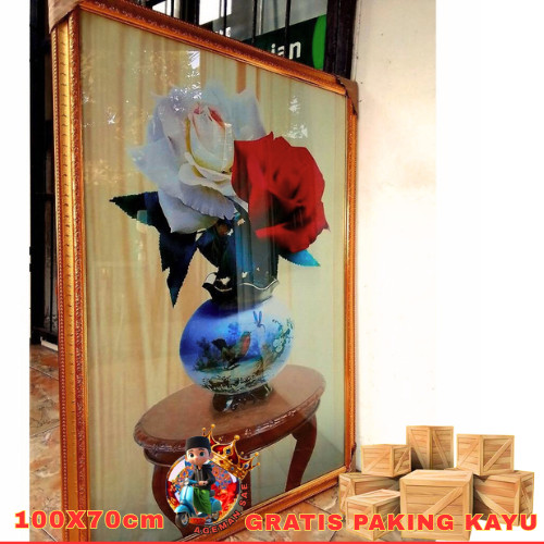 Hiasan dinding gambar bunga mawar 3D jumbo besar 100x70cm LUKISAN BUNGA