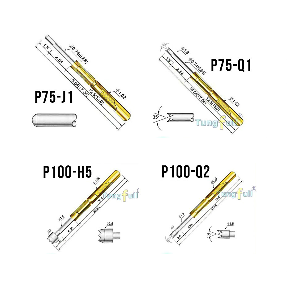500PCS/Set Spring Test Probe Pogo Pin P50-P100 Brass Gold Plated Phosphorus Brass Gilded Stainless S