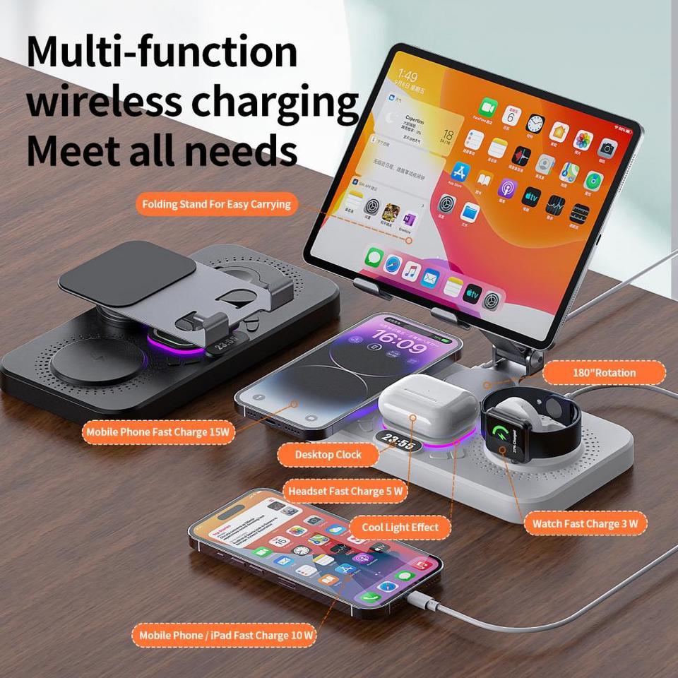4 In 1 Foldable Wireless Chargeing Station For iPhone 16~12 Series, Wireless Charging Station For iW