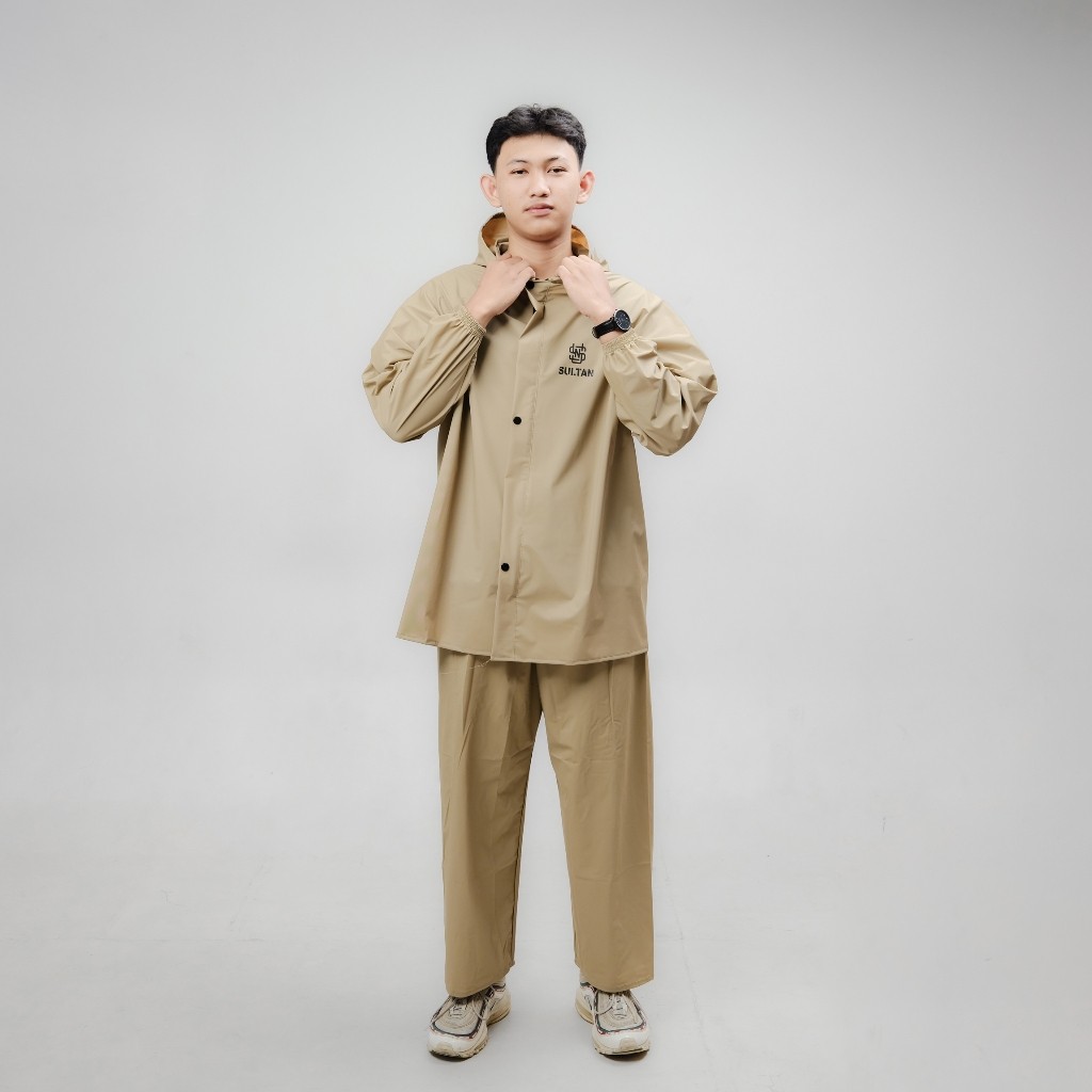 Sultan Jas Hujan Setelan Pria Wanita Setelan Baju + Celana Dewasa Cream