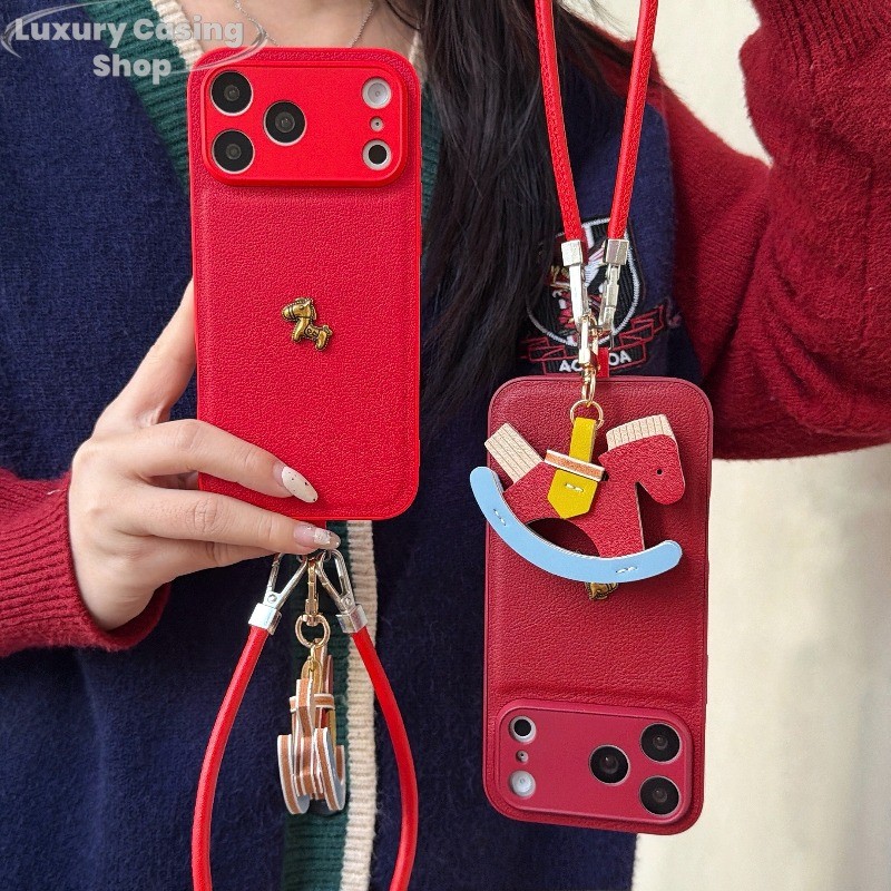 Red Precise Hole Position Couplet 3D Metal Horse 17Air Phone Case for IPhone 17 16 15 14 13 12 Pro M