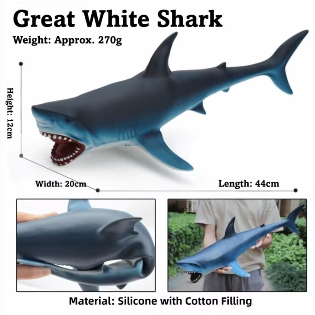 Figure Great White Shark BIG SIZE Mainan Anak Hewan Laut Ikan Hiu Besar Simulasi Binatang Karet Sea 