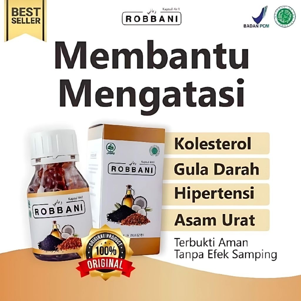 -TERLARIS- Robbani Kapsul Herbal - Menormalkan Kolesterol, Hipertensi, dan Asam Urat