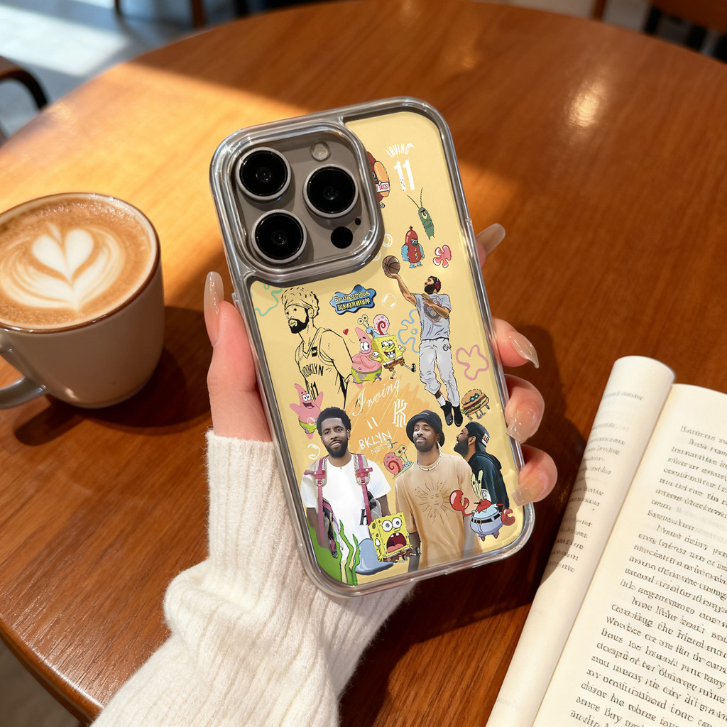 Spongebob Basketball Brooklyn Nets Case Casing Ponsel Bening Bingkai Warna Solid Pelapisan Mewah Kom