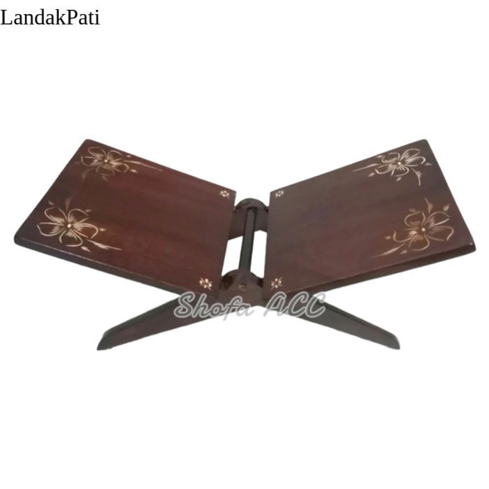 Meja Lipat Al-qur'an / Rekal Tempat Baca Alquran Kayu Jati Motif Cukit Termurah SPH7062