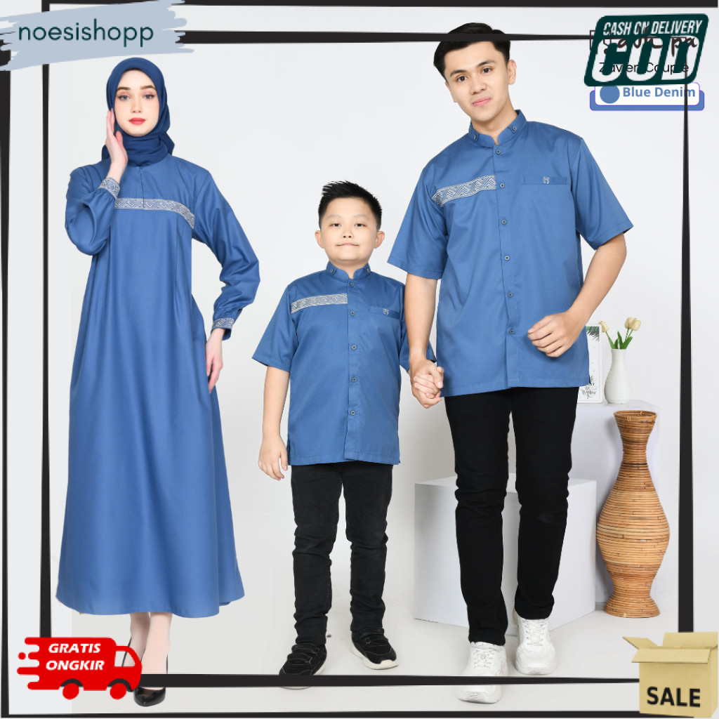 Baru Adhipa Gamis Sarimbit Wanita Zaviena warna Biru Denim NSSP