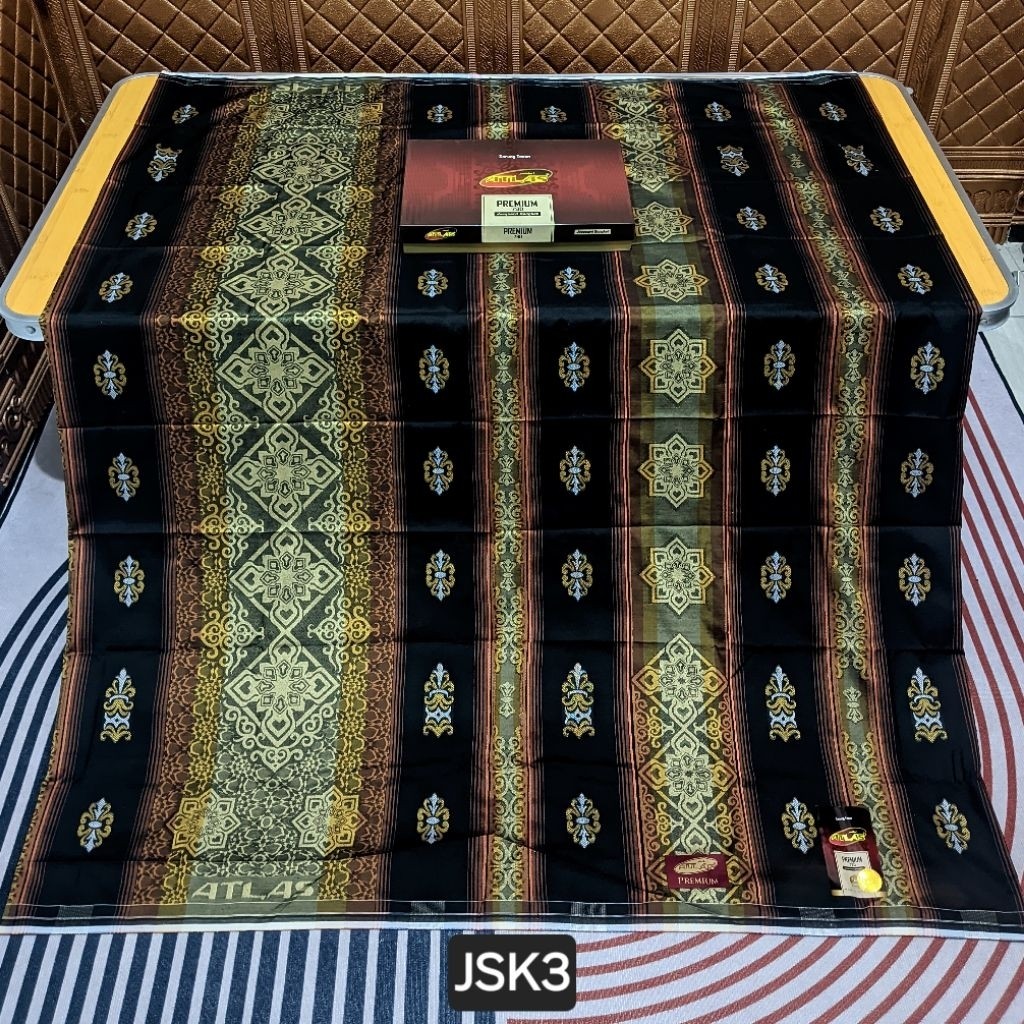 SARUNG ATLAS SONGKET PREMIUM 790 JACQUARD GOLD HITAM