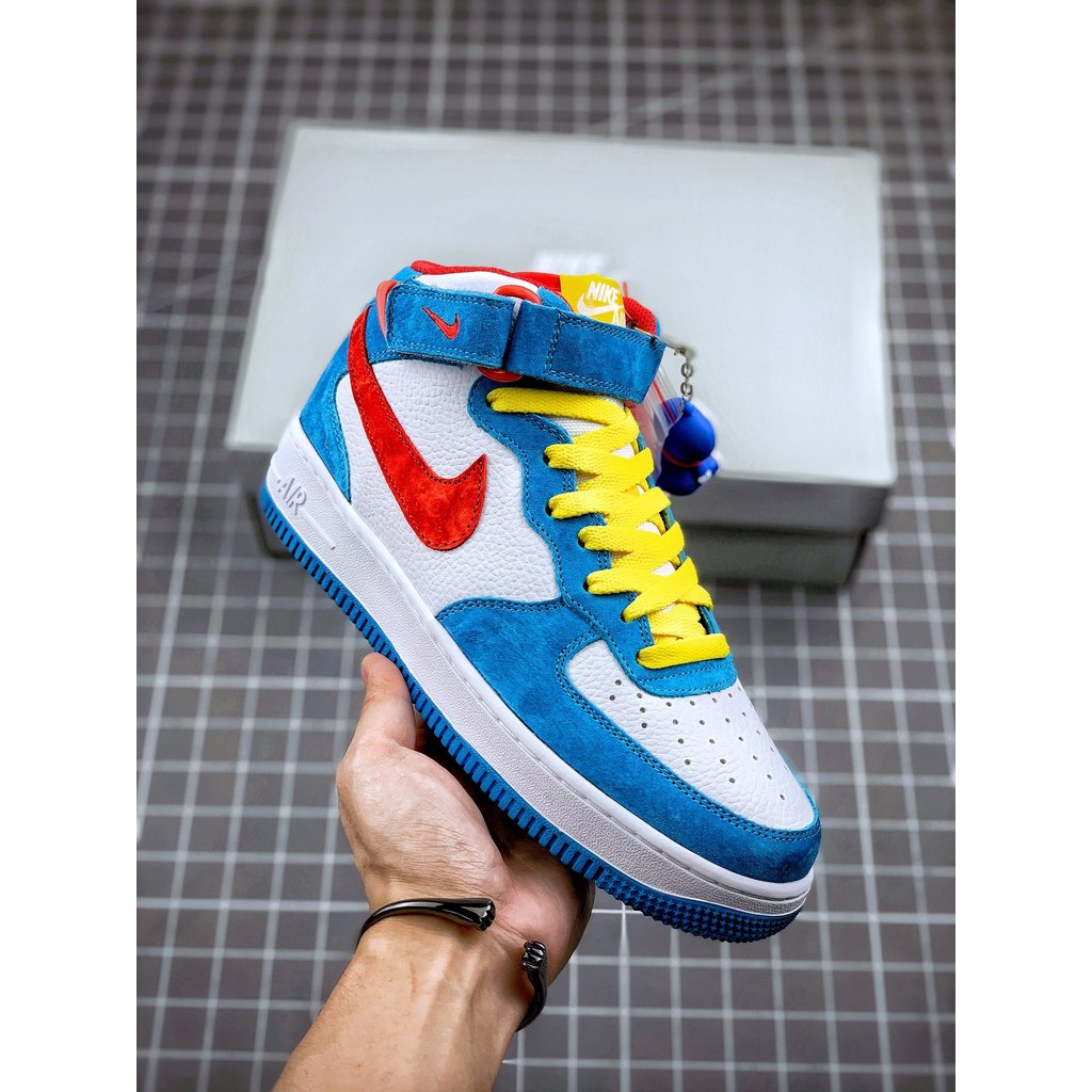 NK Air Force 1 Mid  Doraemon Putih Biru Merah Photo Blue