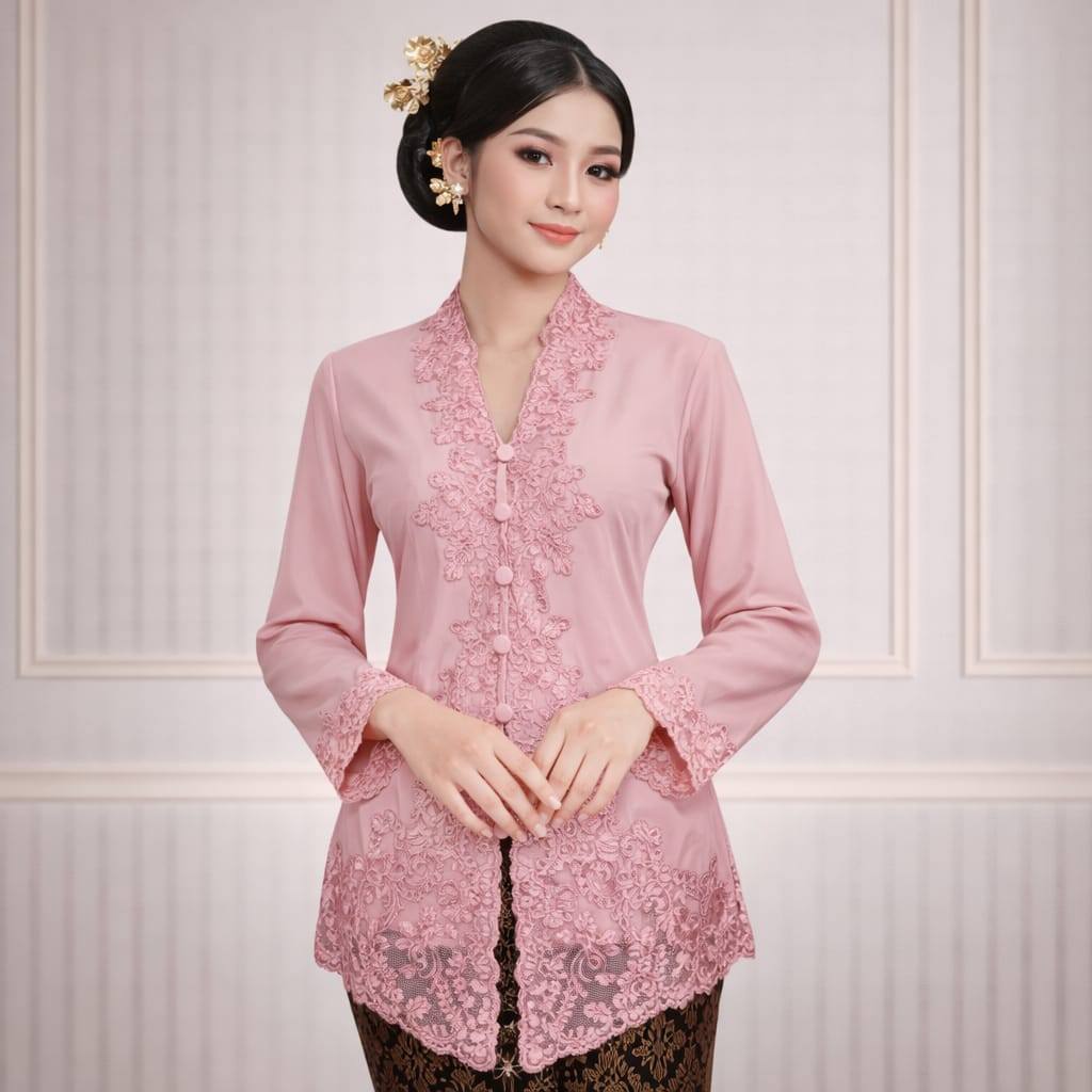 Kebaya Jumbo Pink Encim Katun Modern Bordir 737 - Neng Lina Kebaya