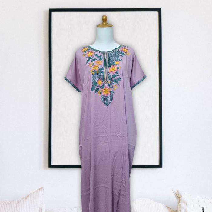 Daster Bordir Elsa Lengan Pendek Busui Katun Rayon Premium Polos Kain Lembut Nyaman Bumil Busui Frie