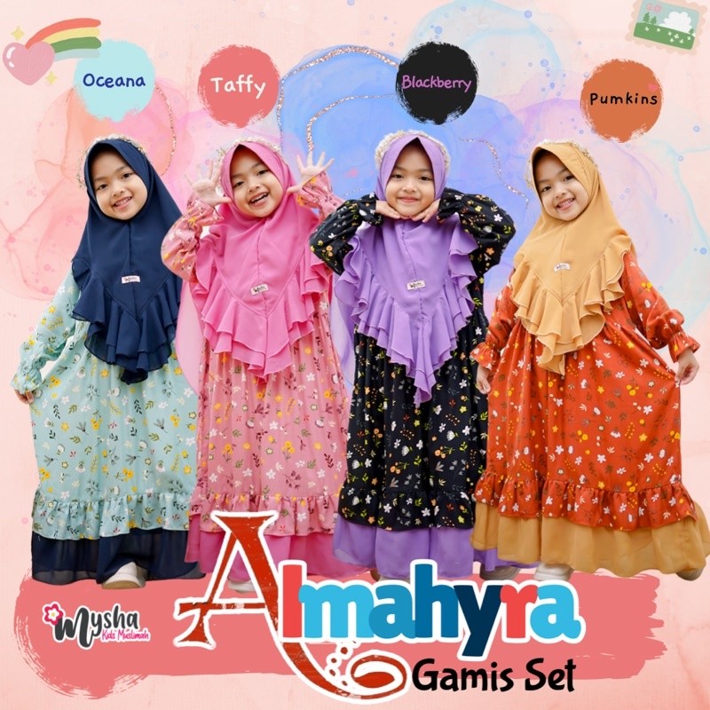 DHOLISHOP.ID Mysha Kids Muslimah - Gamis Anak Set Hijab ALMAHYRA series Bahan Ceruty & Rayon Viscose