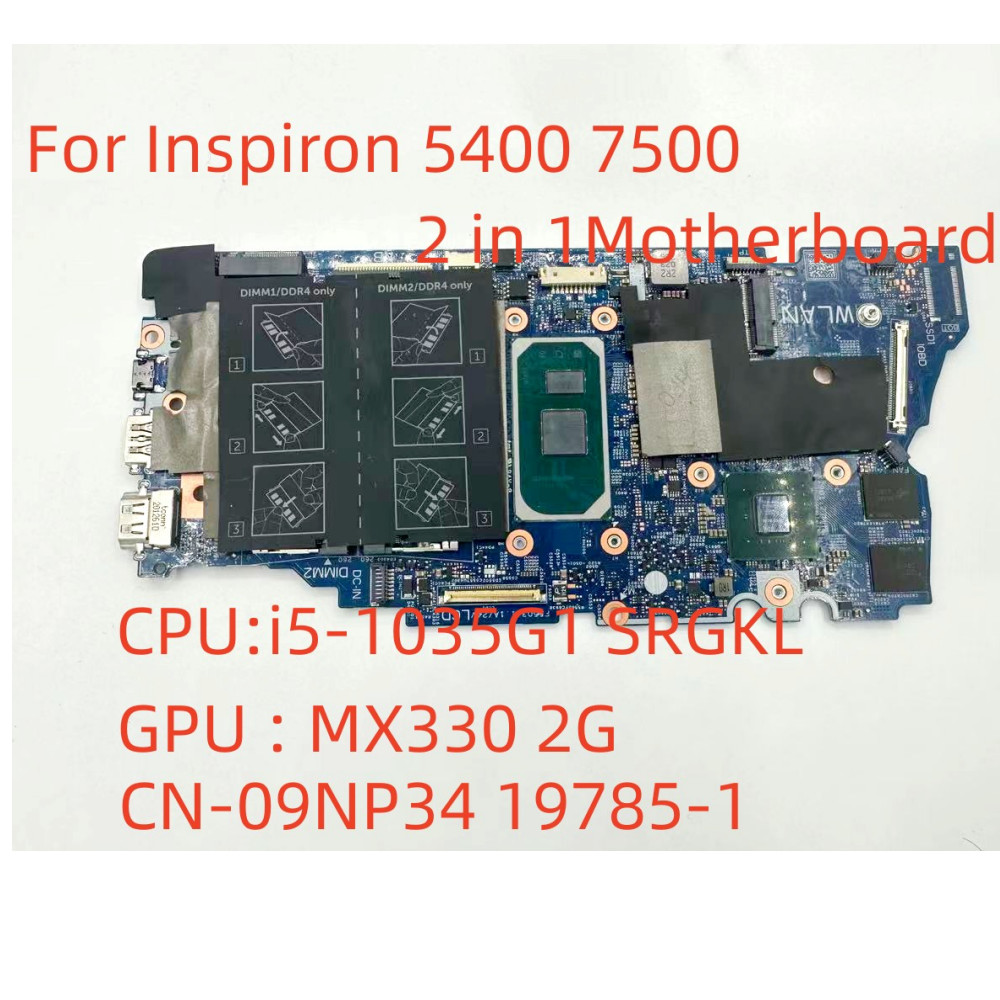 Mainboard For Dell  piron 5400 7500 2 in 1 Laptop Motherboard  i5-1035G1 SRGKL GPU MX330 2G -09NP34 