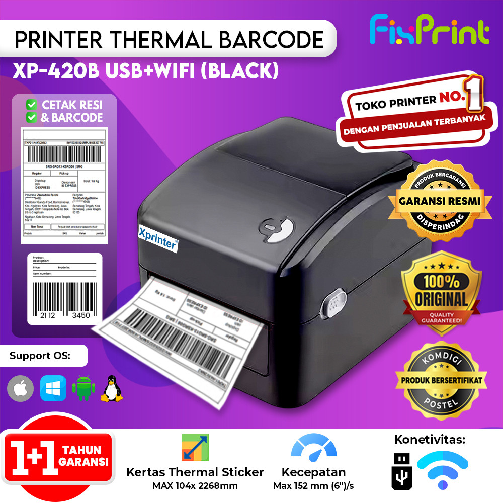 PRINTER RESI XP-420B Mini Portable Barcode Thermal Printer XPrinter Xantri Thermal Label BT-112 108m