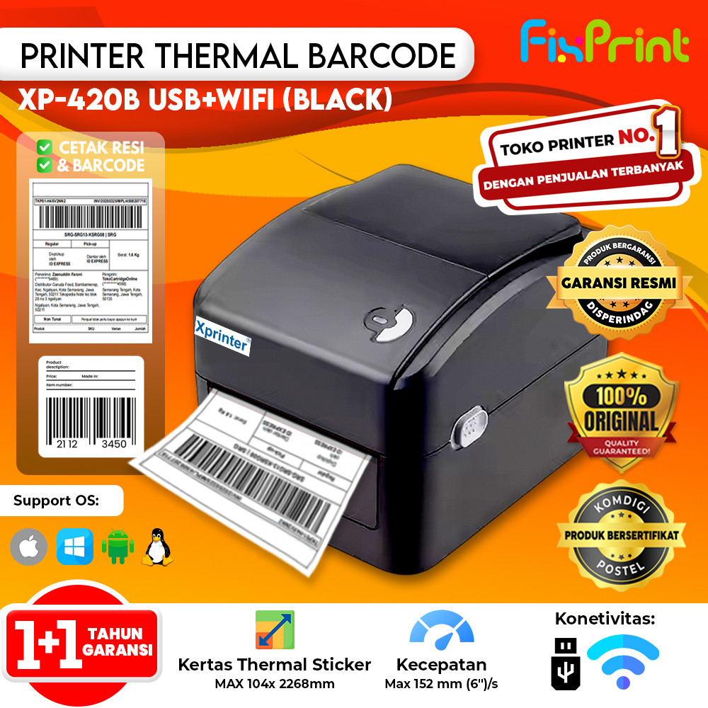 Printer Resi Thermal Barcode Xprinter XP-420B XP-420B XP-423B USB + Bluetooth Cetak Label Marketplac