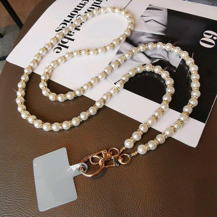 (GS02) Selempang Hp Tali lanyard Handphone Mutiara gold / Selempang Hp - Gold
