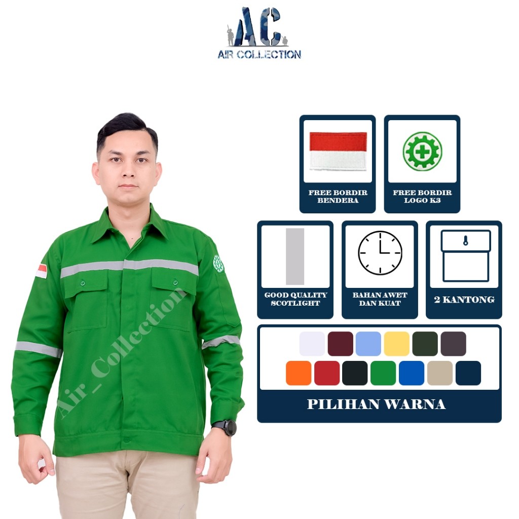 Baju safety lengan panjang seragam kerja proyek kemeja safety premium