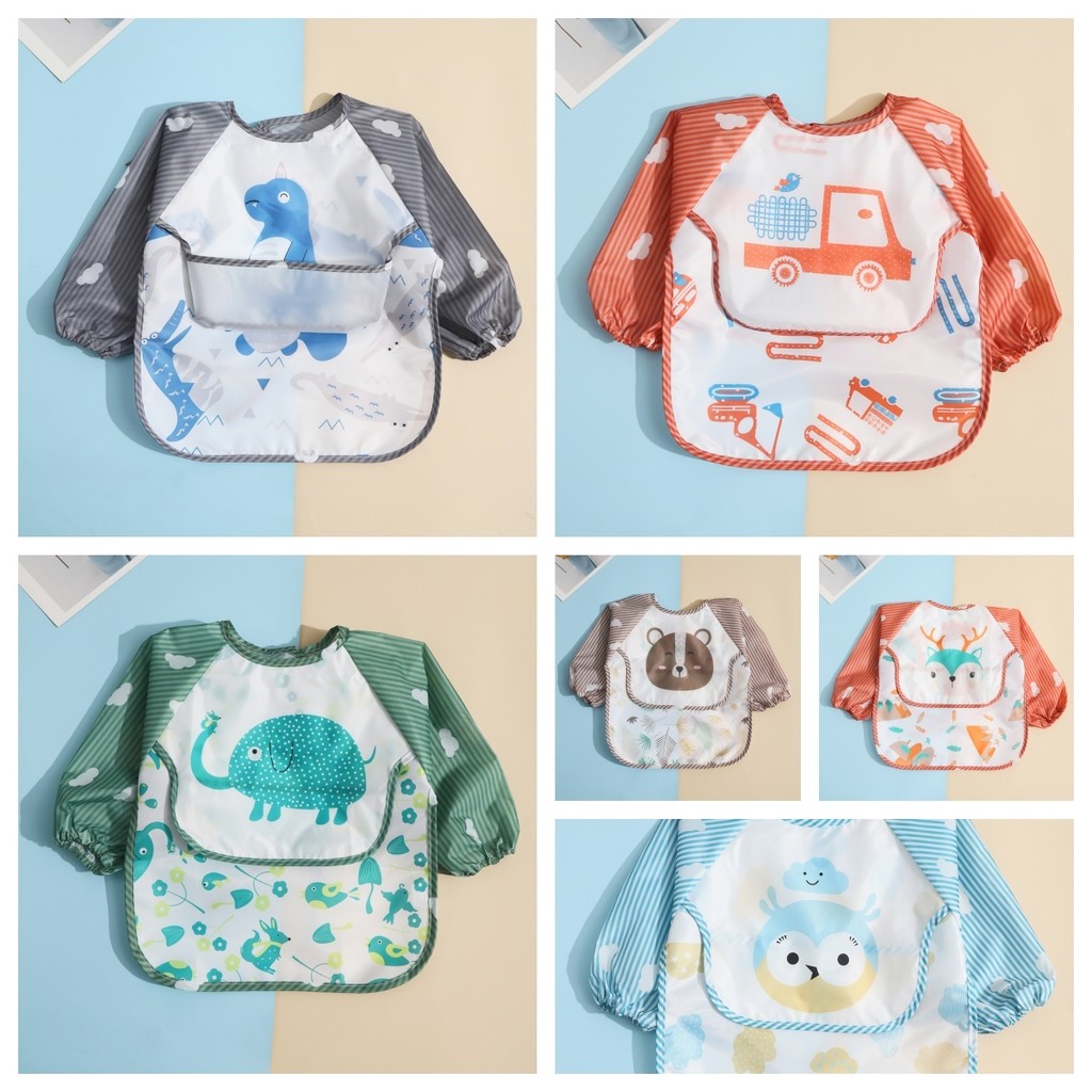 ildren's smock pick-up rice pocket baby waterproof smock baby anti-dressing boys and girls bib bib e