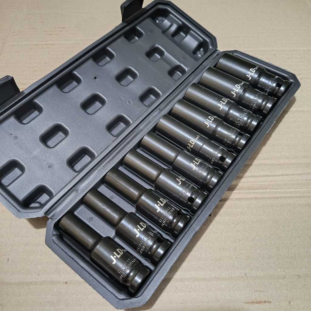 JLD Sok 10pcs Mata Socket Impact Set 1/2 Inch 8-24 mm / Mata Sok impact Panjang Ready Gagang Sok L 1