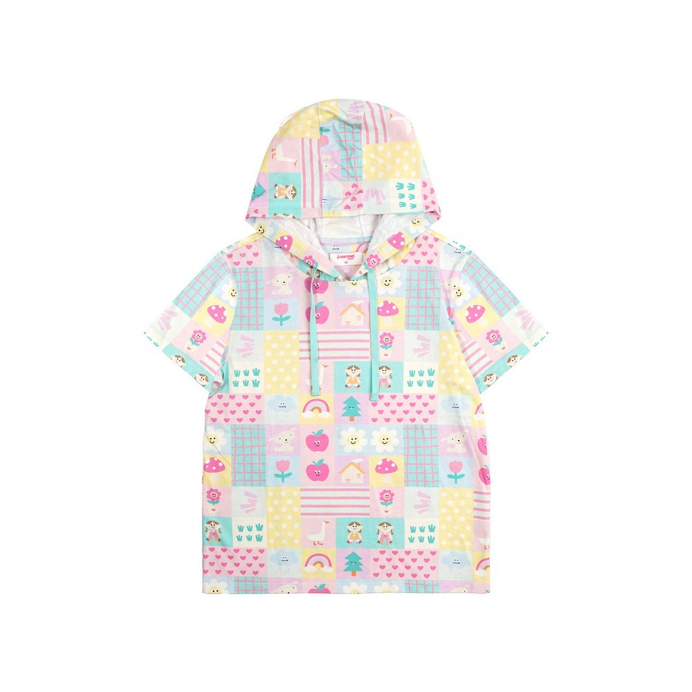 3Second Kids Kaos Hoodie Anak Perempuan Lengan Pendek Regular Fit Katun Full Print Lyra HP-K050226