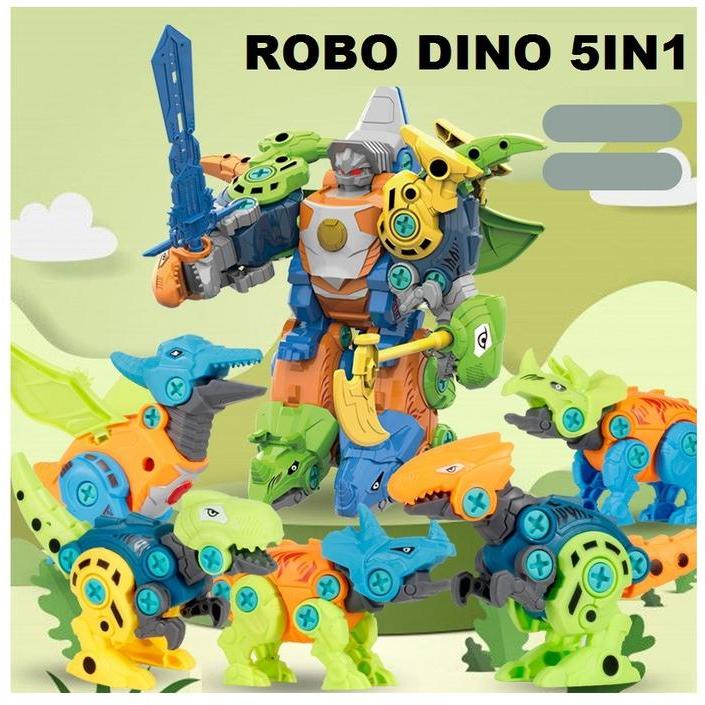 (PLAYPOP ID) Mainan Robot Dino 5 in 1 - DIY Dinosaurus - Merakit Mainan Robot Dino