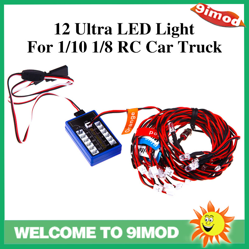 12 Ultra LED Simulation Flashing Bright Light RC Model Lights Kit System for 1/10 1/8 RC Drift HSP T