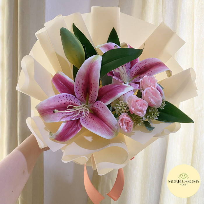 Monblossoms | 2 Stems Lily Artificial Flowers | Buket Bunga | Bouquet Bunga | Buket Bunga Artificial