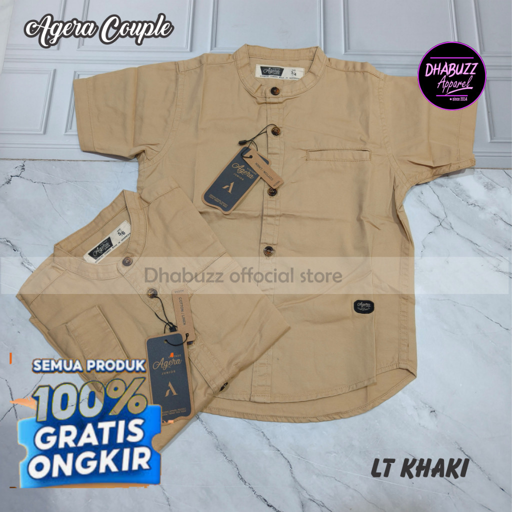 AGERA PREMIUM LT KHAKI BAJU KEMEJA KOKO KEMKO COUPLE  AYAH ANAK LENGAN PANJANG DAN PENDEK AGERA- pak