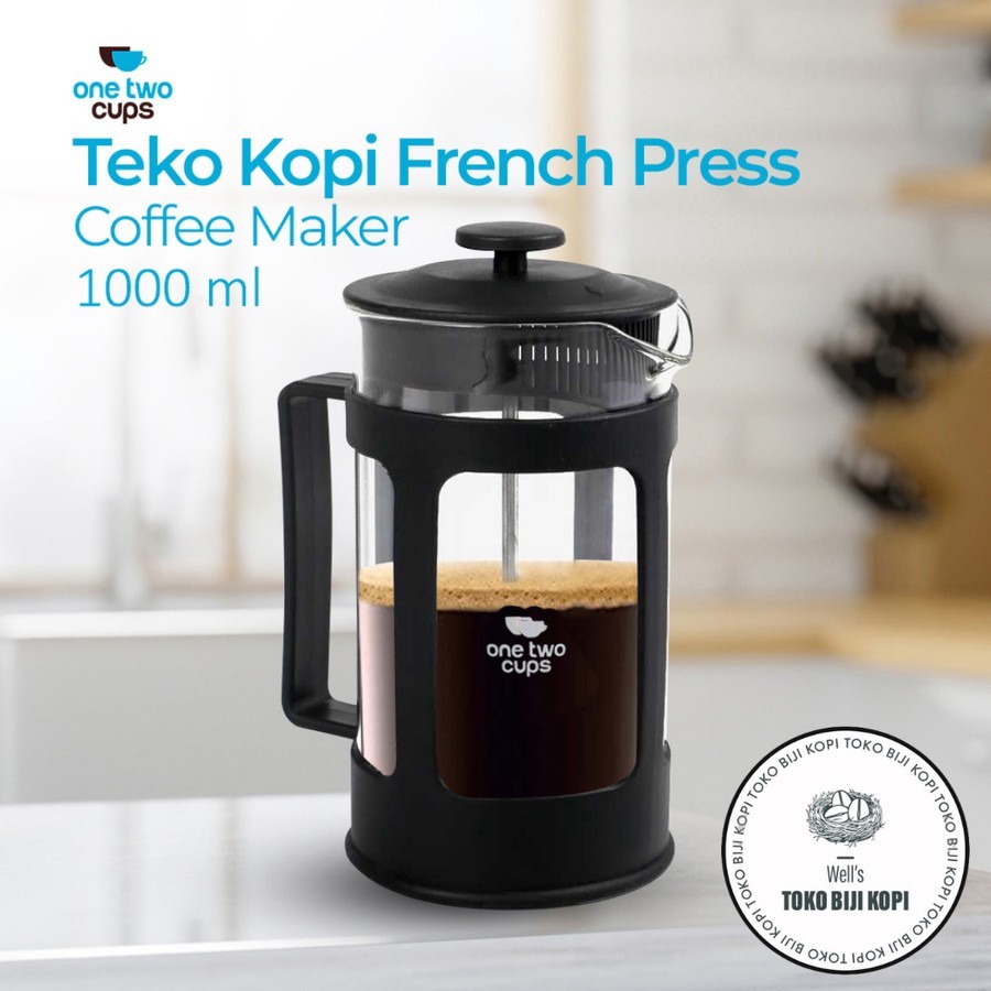 PLAOSANSTORE FRENCH PRESS 1000 ML / 1 L HITAM COFFEE PLUNGER KACA FILTER ALAT SEDUH KOPI