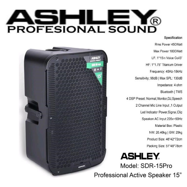 ASHLEY SDR 15 pro SPEAKER AKTIF ASHLEY SDR 15 pro / ASHLEY SDR 12 pro