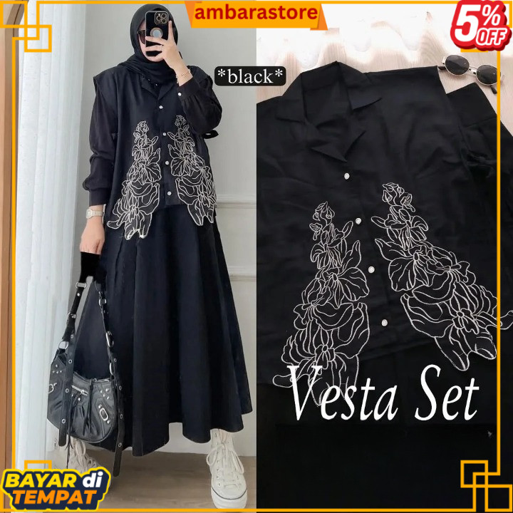 NEW Setelan Wanita Terbaru Kekinian Viral Vesta Vest Set WD M L XL XXL XXXL Bahan Linen Rami Aplikas