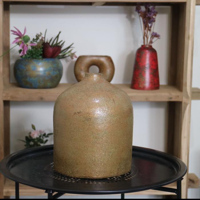 Vas Bunga Terakota Besar Estetik Model Bud Vase - Hijau Gold