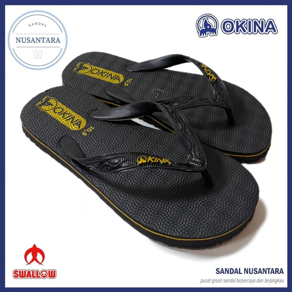 OKINA Swallow Sandal Jepit Karet Pria Wanita Anak Hitam Emas Black Nova 02