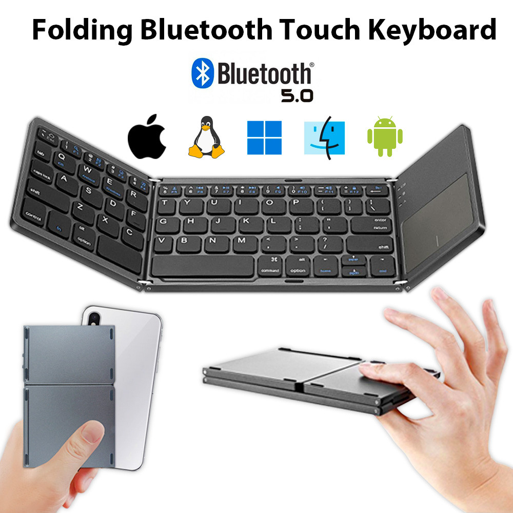 Foldable Bluetooth Keyboard with Toupad Portable Wireless Fog Keyboard for Phone Laptop Tablet Rearg