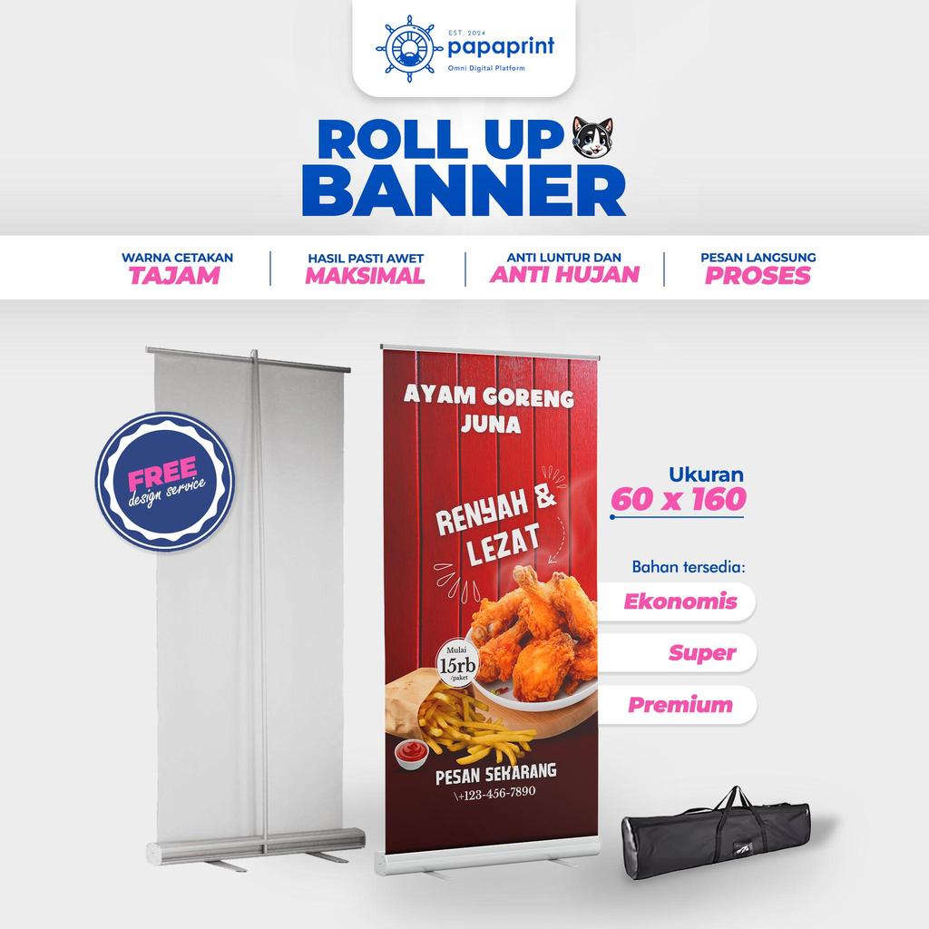 Stand banner roll up | banner custom jualan | roll banner 60x160 | standing banner - Papaprint 60x16